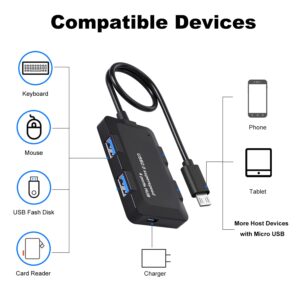 AreMe Micro USB OTG Cable Adapter with 4 USB Ports + Power Port for Fire Stick 4K and More Host Devices with Micro USB