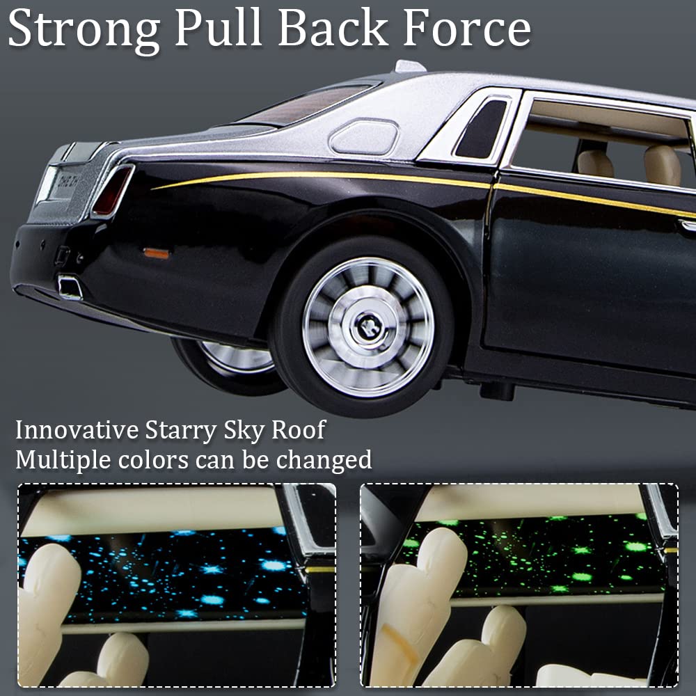 1/24 Diecast Car Model Rolls-Royce Phantom Toy Car, Alloy Collectible Phantom Replica Pull Back Model Car Vehicles with Sound and Light for Kids Boys Girls Birthday Gift