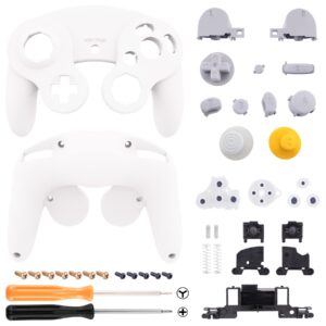 eXtremeRate White Faceplate Backplate for Nintendo Gamecube Controller, DIY Replacement Front Back Housing Shell Cover with Buttons for Nintendo Gamecube Controller - Controller NOT Included