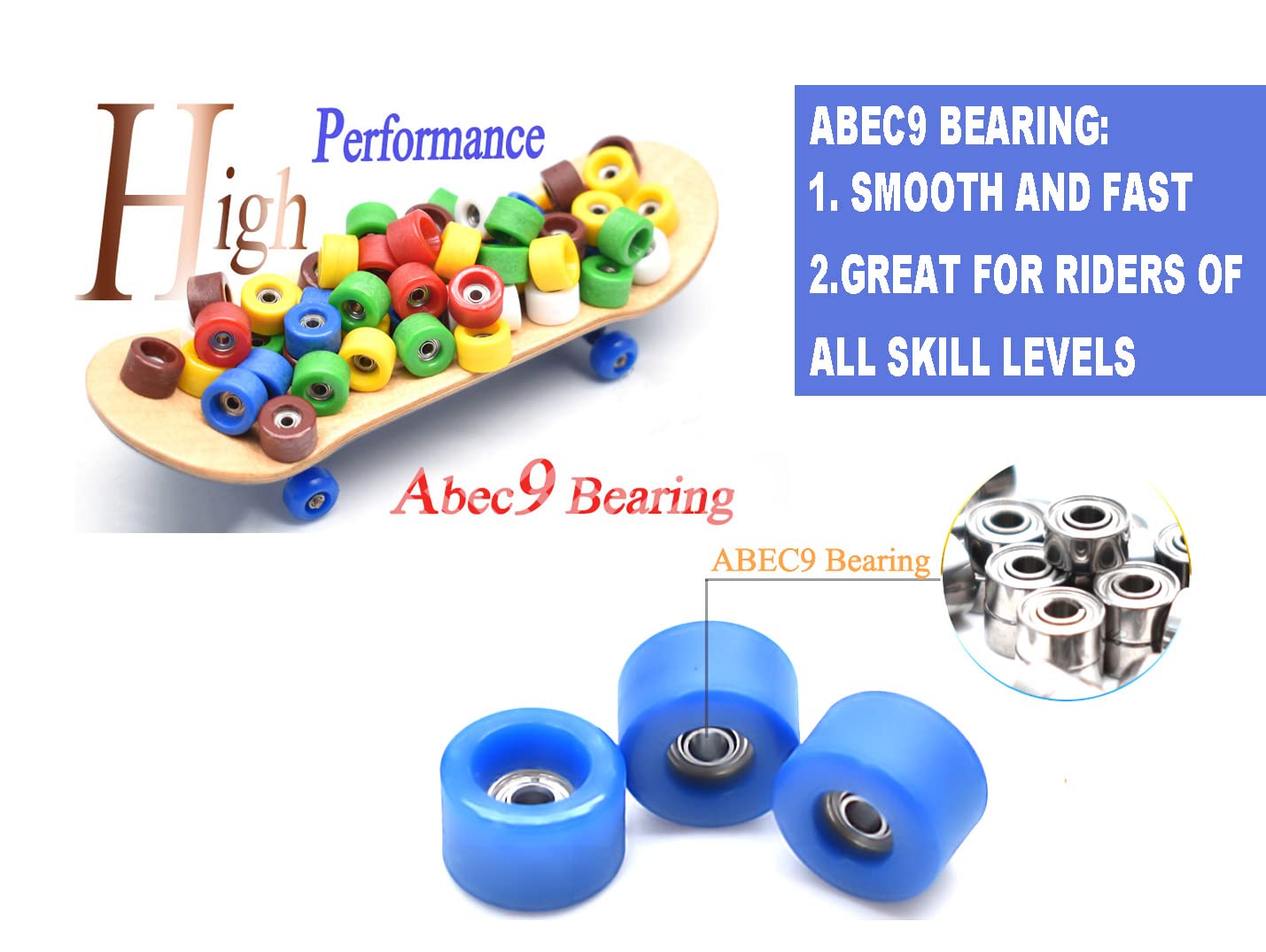 SAIKOOWA 4pcs Apex 68D Urethane Fingerboard Wheels,7.5mm Diameter -ABEC-9 Ultra Spin Chrome Steel Bearings with 1pcs Fingerboard Tool (White)