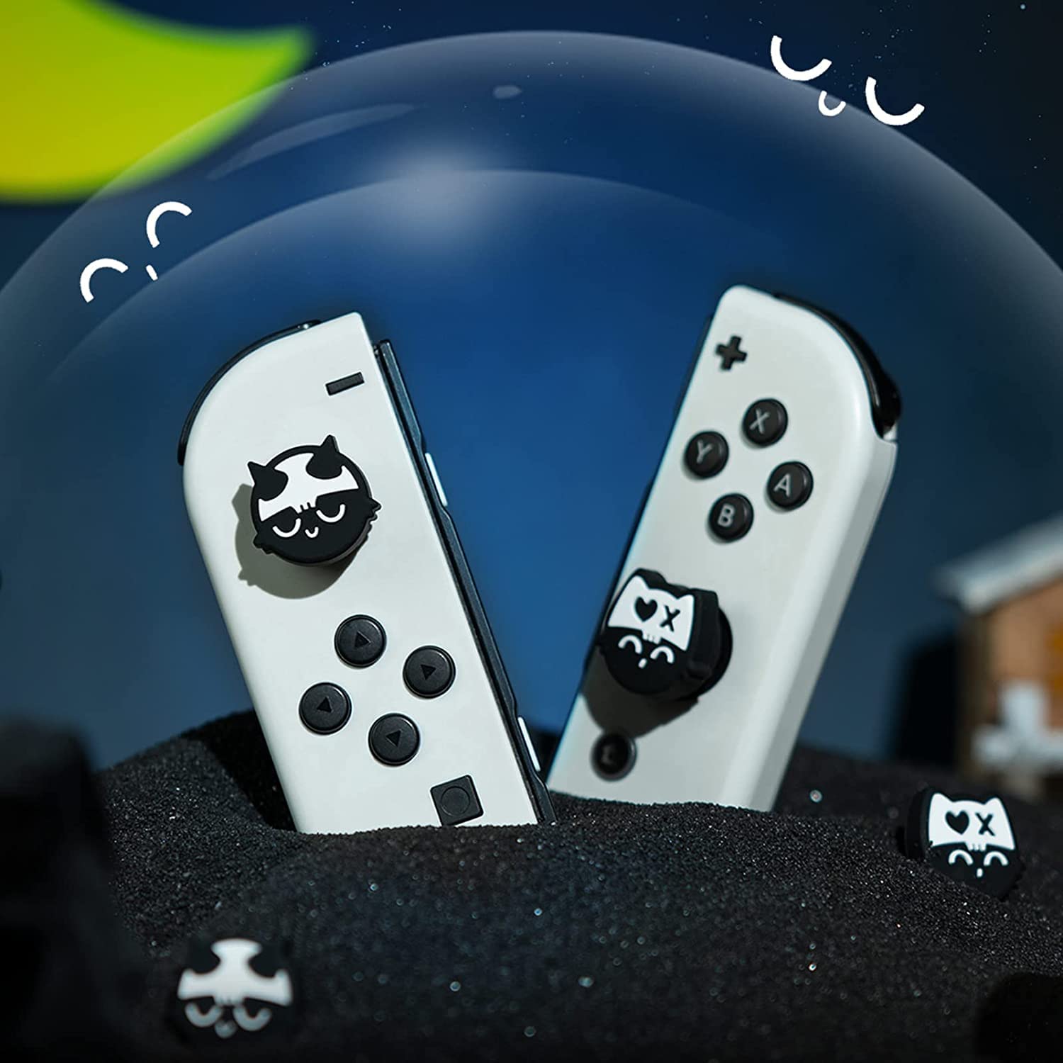 GeekShare Halloween Cute Silicone Joycon Thumb Grip Caps, Joystick Cover Compatible with Nintendo Switch/OLED/Switch Lite,4PCS - Skull Cat