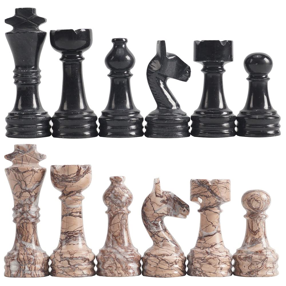 Radicaln Marble Chess Pieces Black & Marinara 3.5 Inch King Figures Handmade 32 Chess Figures - Suitable for 16-20 Inch Chess Game - Board Games