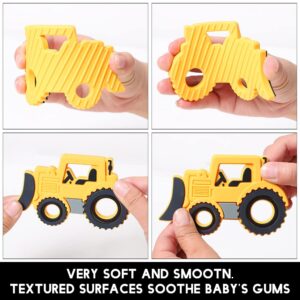 AmazingM Car Series Baby Teething Toys,Food Grade Silicone Chew Teether for 3 Months+ Infant Boy and Girl,Toddler Sensory Chewing Teether,BPA Free. (Bulldozer, Orange-Yellow)