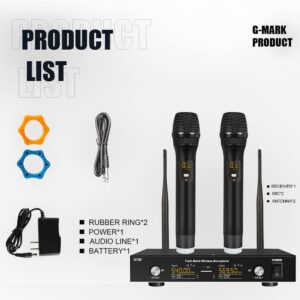 G-MARK G120 UHF Wireless Microphone System Professional, 2 Channel Metal Handheld Dynamic Microphones for Home Karaoke, Church, Wedding, Party, Stage, Meeting, Speech