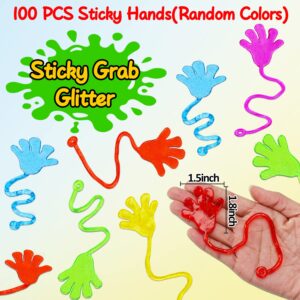 100PCS Glitter Sticky Hands Party Favors for Kids Birthday Supplies Halloween Goodie Bag Stuffers Classroom Treasure Box Carnival Prizes Bulk Treat Gift Trinkets Pinata Filler Stuff Mini Stretchy Toys