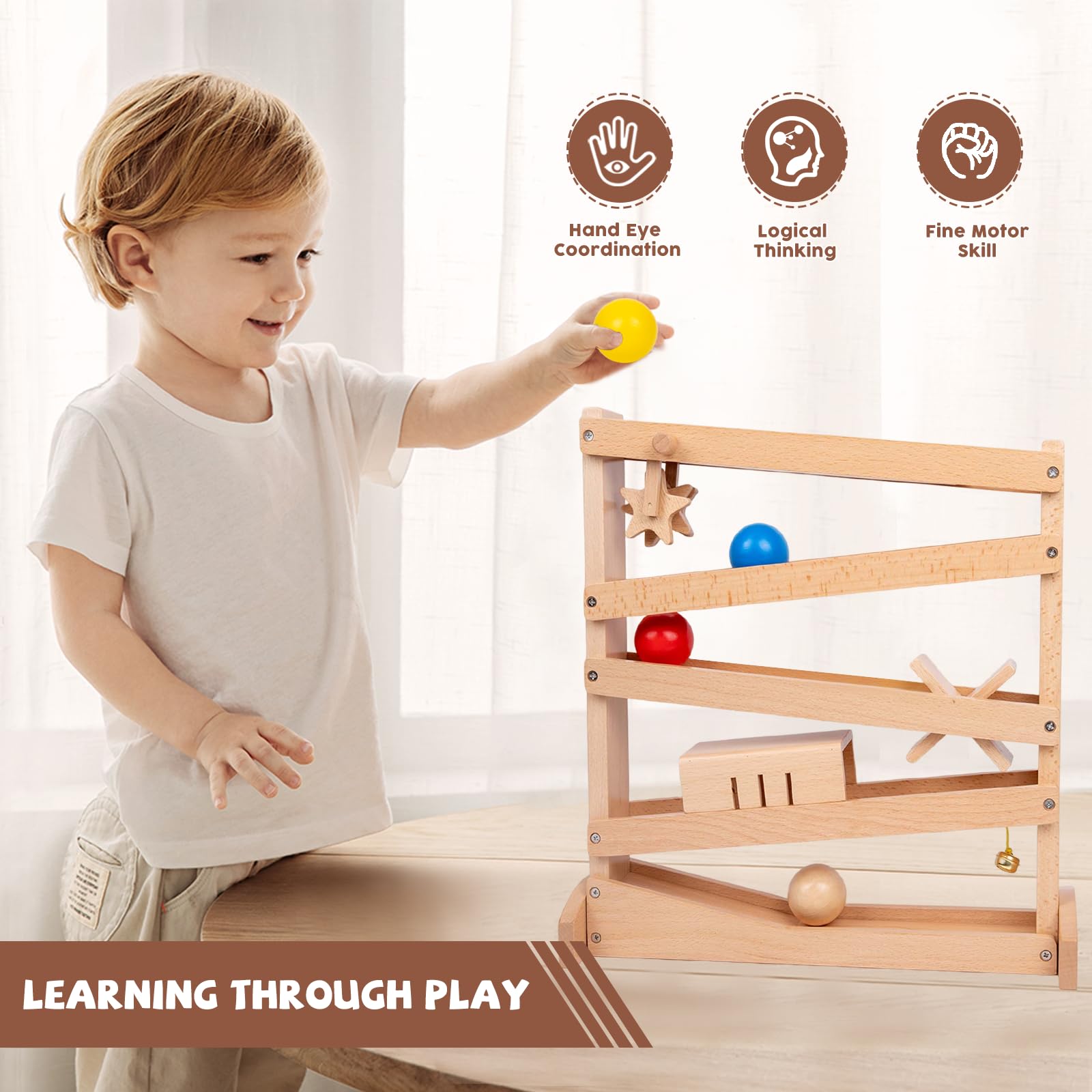 Adena Montessori Tracker Ball Drop Toys Wooden Toys for 1 2 3 Years Old Toddlers Montessori-Inspired Toys for Babies