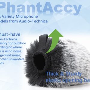 PhantAccy Pop Filter/Windscreen for Audio-Technica AT-2020 AT-2035 AT-2040 AT-2040 AT-2050 AT-2500 AT-4040 Microphones, Furry Mic Cover for Wind and Ambient Noise Reduction (Furry-BlackWhite)