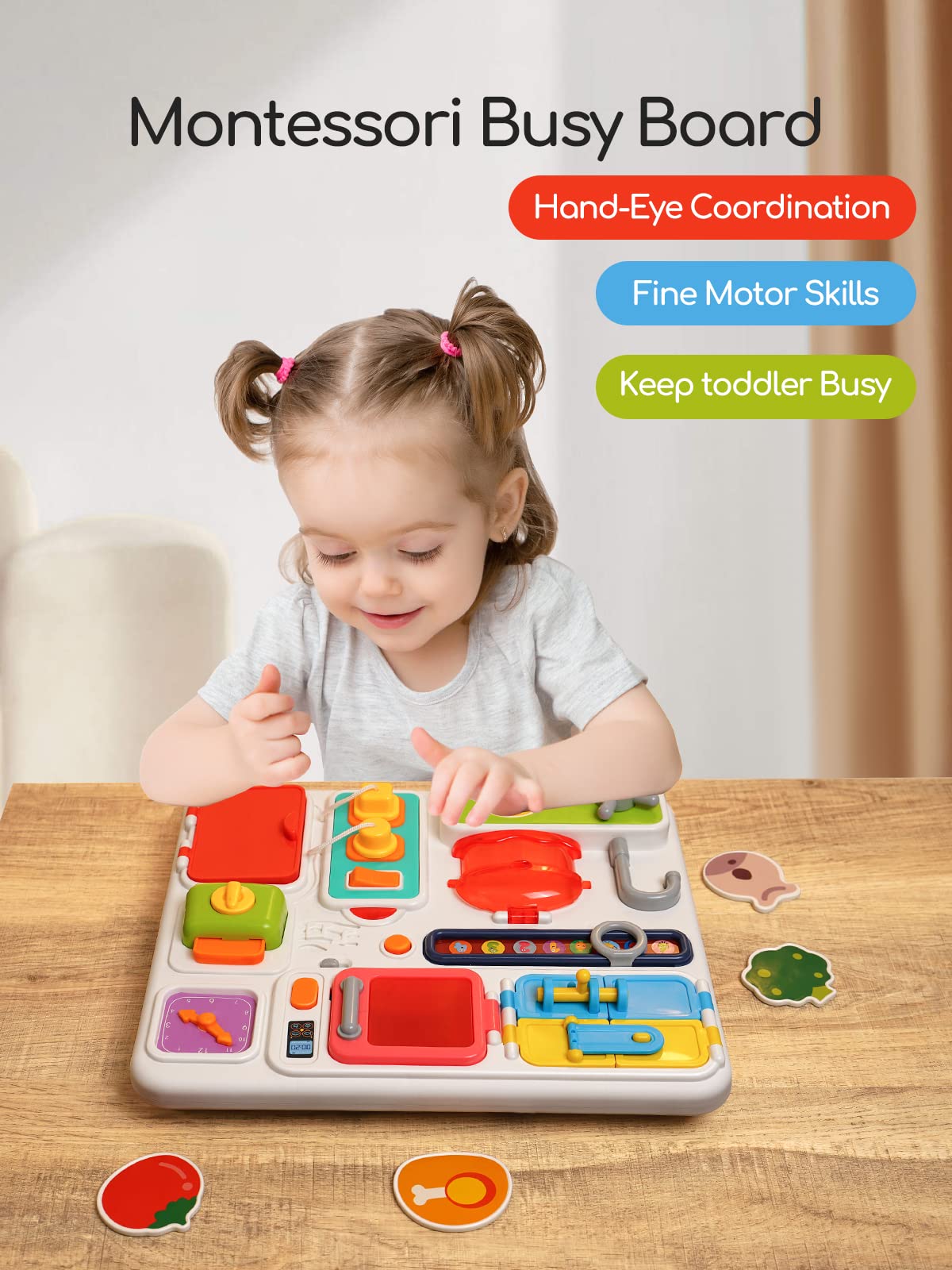 Busy Board for 1 2 3+ Year Old Baby Musical Toy for Boy Girl Montessori Travel Sensory Toys Toddlers Kitchen Fine Motor Skills