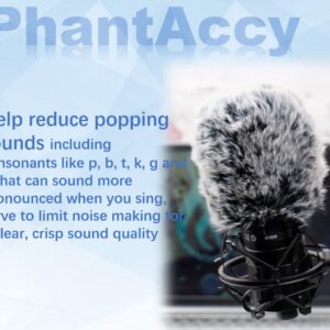 PhantAccy Pop Filter/Windscreen for Audio-Technica AT-2020 AT-2035 AT-2040 AT-2040 AT-2050 AT-2500 AT-4040 Microphones, Furry Mic Cover for Wind and Ambient Noise Reduction (Furry-BlackWhite)