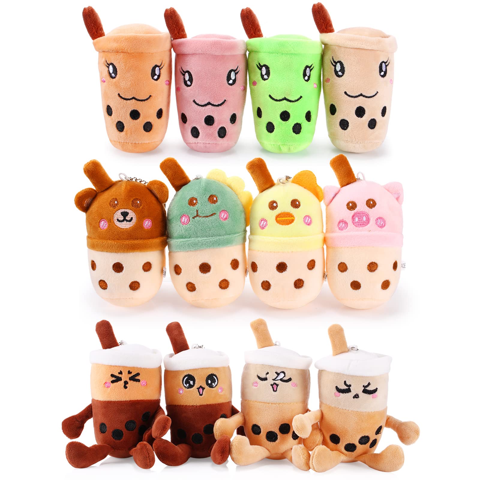 12 Pack 5 Inch Boba Tea Plush Pillow Bubble Tea Plush Cup Shaped Pillows Boba Bubble Tea Keychain Mini Boba Stuffed Animal Small for Wallet Backpack Purse, Bubble Lovers Birthday Party Favors (Lovely)