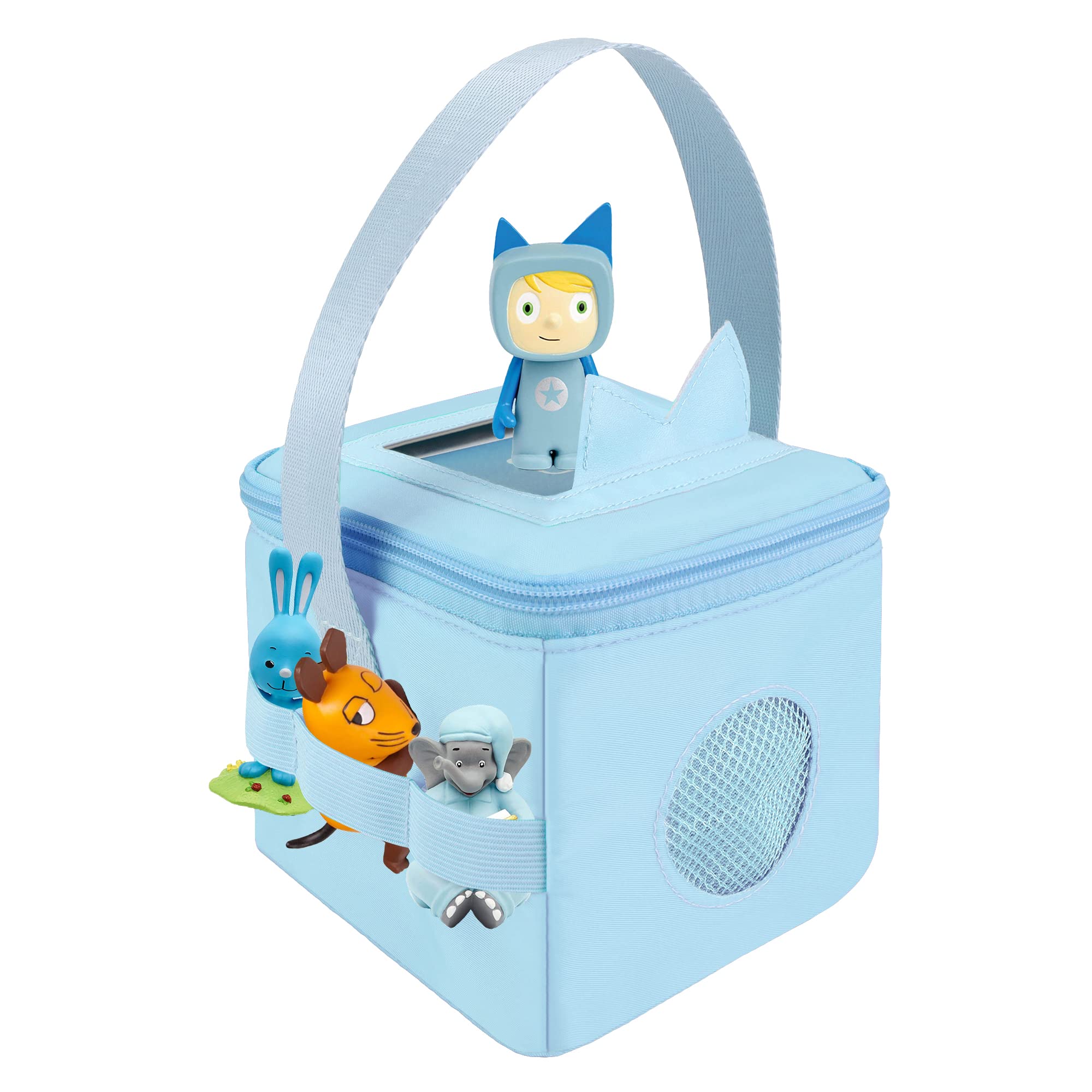 Annmore Carrying Case for Toniesbox and Tonies Figures, with Cover for Tonies Ears, Use for Tonies Characters Transport and Storage, Blue