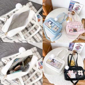 OXYPLAY Lolita ITA Bag with Insert Pin Display,Anime Cosplay Shoulder Bag,JK Messenger Crossbody Bag,PU Leather Kawaii Purse forWomen (White)