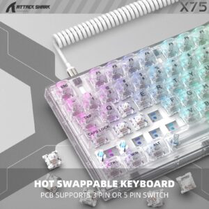 ATTACK SHARK X75 Hotswap Mechanical Gaming Keyboard with USB C Coiled Cable,TKL Tactile Switch,RGB LED,Gasket Mounted,Custom OSA Profile Clear Keycaps for PS4 PS5 Xbox Mac PC Gamer(White,Outemu)