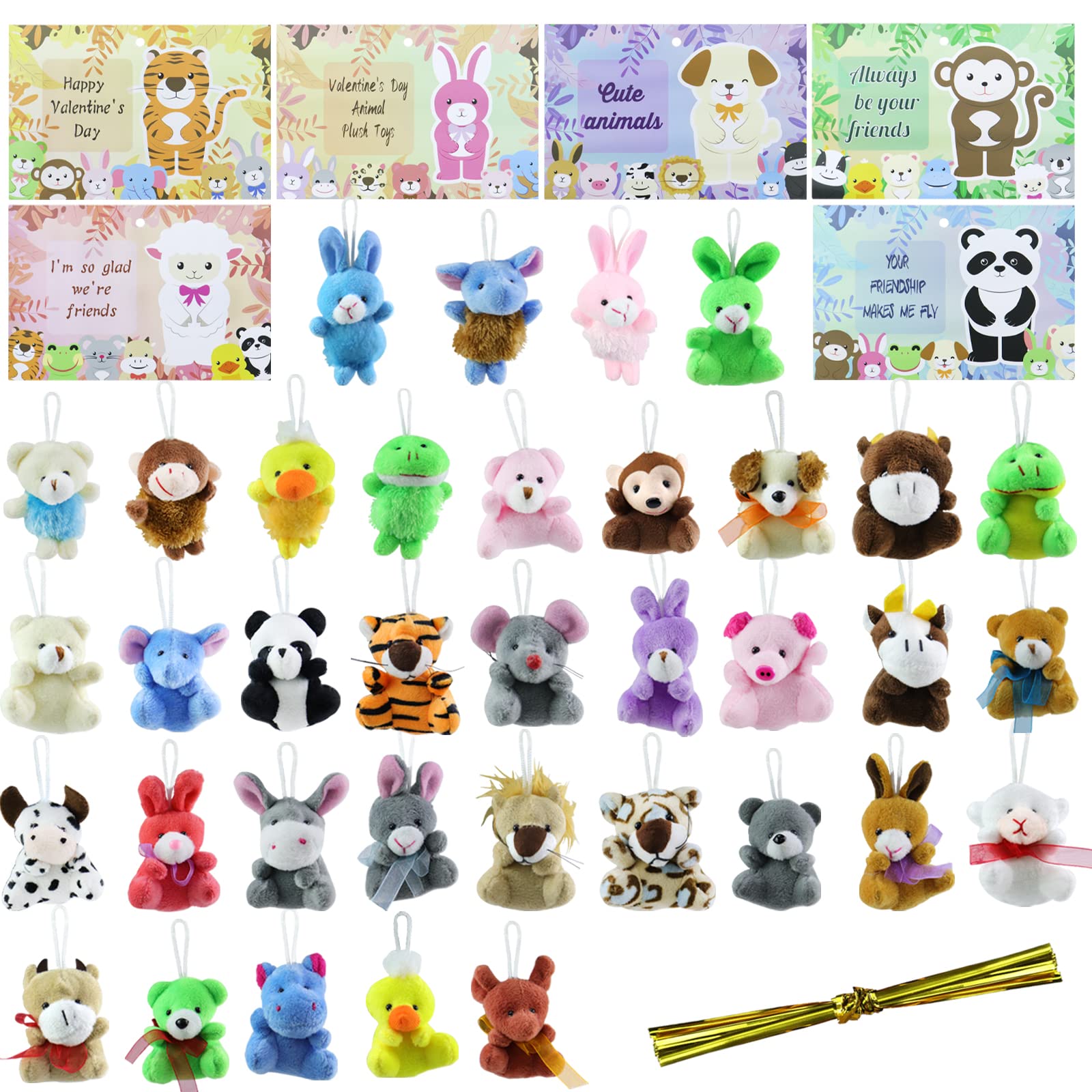 Valentines Day Gifts Cards for Kids, 36 Animal Plush Toys and 36 Valentines Day Cards for Kids School Classroom Prizes, Gift Exchange, Love Notes,for Girls and Boys Classroom Prizes Party Favors Toys