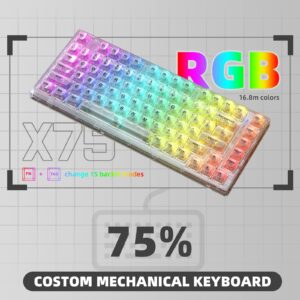 ATTACK SHARK X75 Hotswap Mechanical Gaming Keyboard with USB C Coiled Cable,TKL Tactile Switch,RGB LED,Gasket Mounted,Custom OSA Profile Clear Keycaps for PS4 PS5 Xbox Mac PC Gamer(White,Outemu)