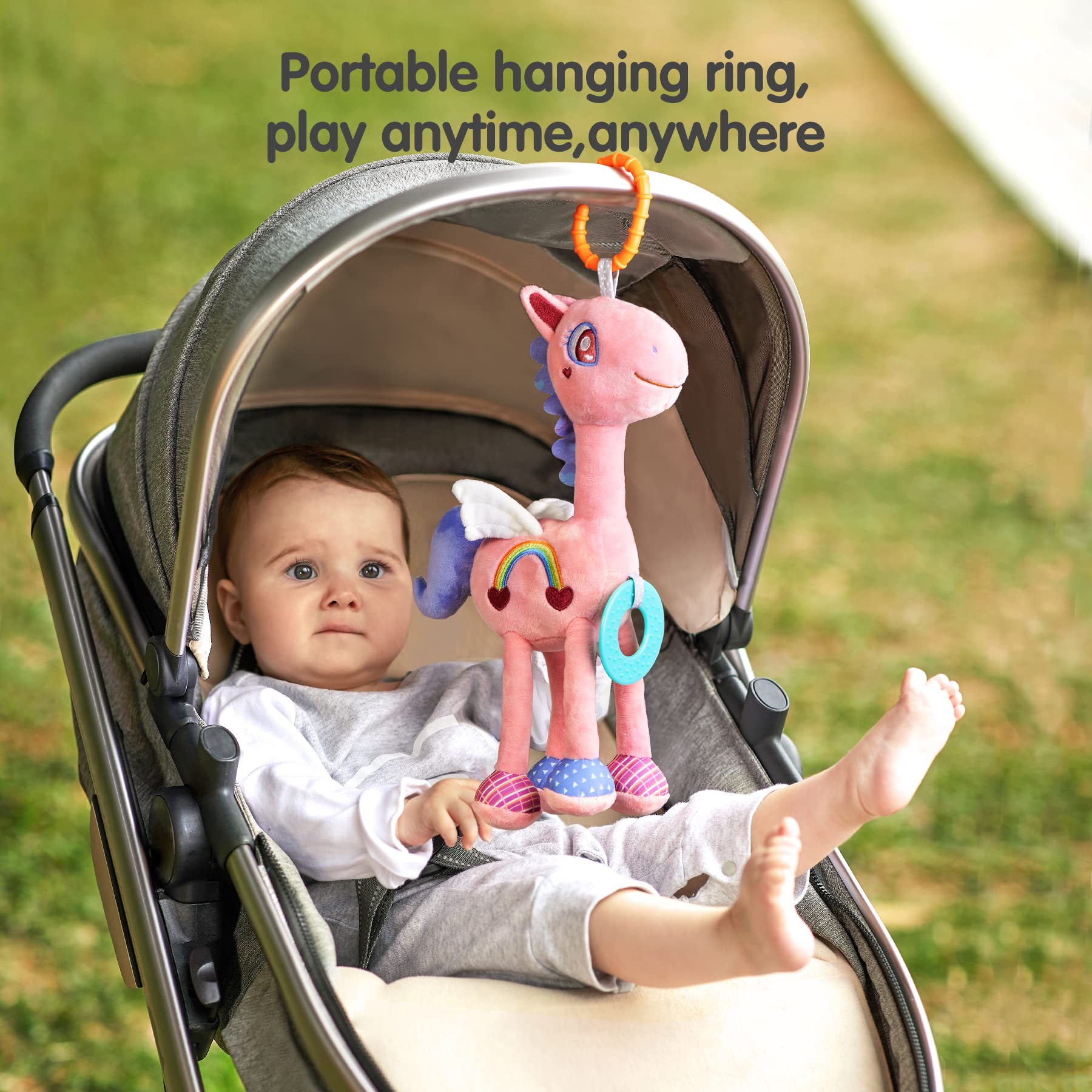 TUMAMA Baby Plush Hanging Rattle Toys, Crib Car Seat Travel Stroller Playmat Soft Plush Toy with Wind Chimes, Best Birthday Gift for Newborn 0-12 Months