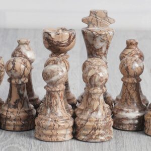 Radicaln Marble Chess Pieces Black & Marinara 3.5 Inch King Figures Handmade 32 Chess Figures - Suitable for 16-20 Inch Chess Game - Board Games