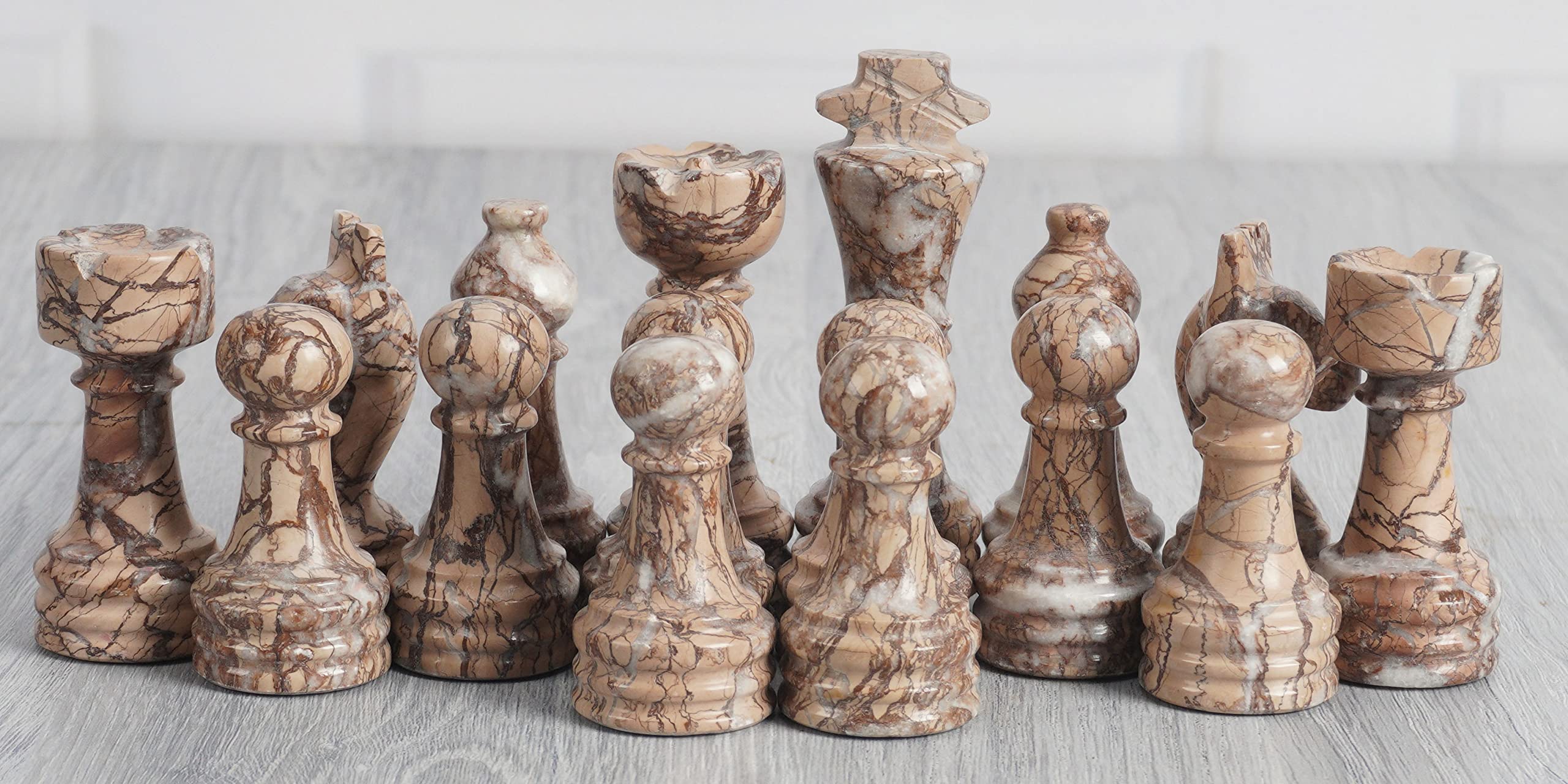 Radicaln Marble Chess Pieces Black & Marinara 3.5 Inch King Figures Handmade 32 Chess Figures - Suitable for 16-20 Inch Chess Game - Board Games