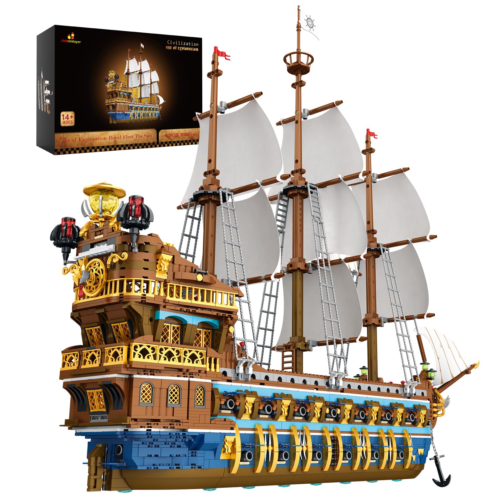 JMBricklayer Pirate Ship Building Sets for Adults, Gorgeous Royal Fleet Ship with Tiered Design, Attractive Pirate Toys Building Blocks Pirate Ship Large Model, Gifts for Teens Adults(3162 Pieces)