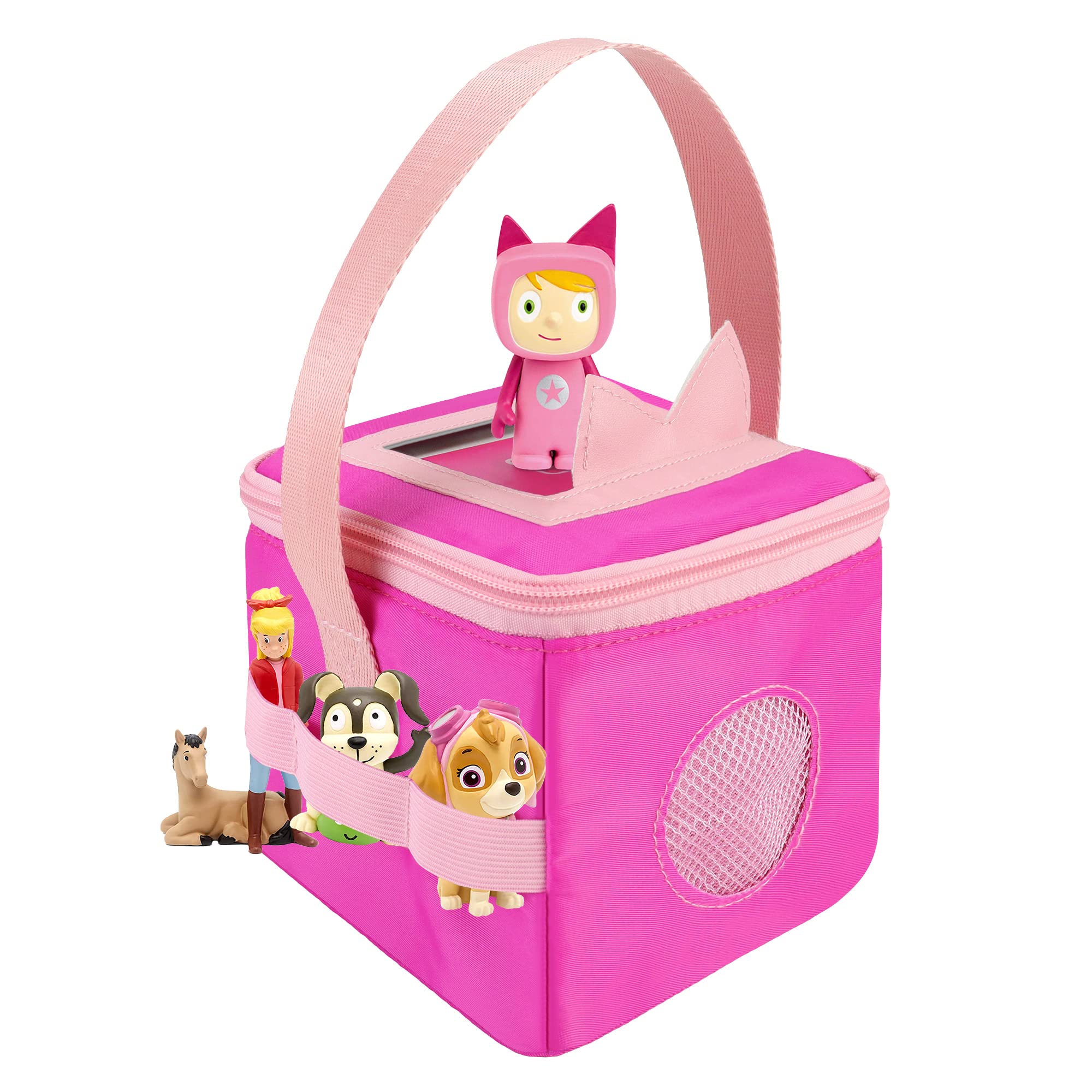 Carrying Bag for Toniebox and Tonies Figures, with Cover for Tonies Ears, Storage Case for Toniebox Characters and Accessories, Pink