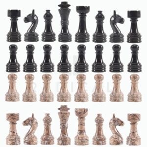 Radicaln Marble Chess Pieces Black & Marinara 3.5 Inch King Figures Handmade 32 Chess Figures - Suitable for 16-20 Inch Chess Game - Board Games