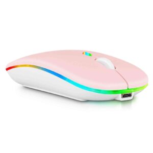 urbanx 2.4ghz & bluetooth mouse, rechargeable wireless mouse for huawei y9s bluetooth wireless mouse for laptop/pc/mac/computer/tablet/android rgb led baby pink