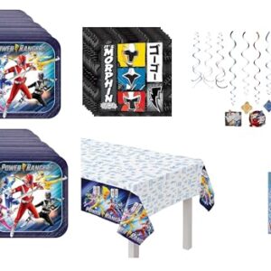 Power Rangers Birthday Party Supplies Bundle Pack includes Lunch Plates, Napkins, Table Cover, 12 Piece Hanging Swirl Decorations (Bundle for 16)