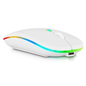 urbanx 2.4ghz & bluetooth mouse, rechargeable wireless mouse for samsung galaxy tab s8 ultra bluetooth wireless mouse for laptop/pc/mac/computer/tablet/android rgb led pure white