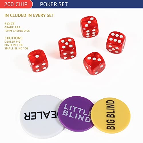 LUOBAO 200Pcs Poker Chips Set for Texas Holdem,Blackjack, Tournaments with Aluminum Case,2 Decks of Cards, Dealer, Small Blind, Big Blind Buttons and 5 Dice,11.5 Gram