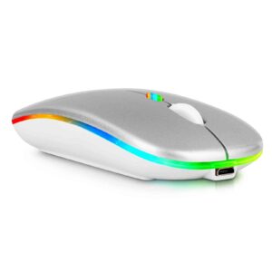 UrbanX 2.4GHz & Bluetooth Mouse, Rechargeable Wireless Mouse for Huawei nova 9 Pro Bluetooth Wireless Mouse for Laptop/PC/Mac/Computer/Tablet/Android RGB LED Silver