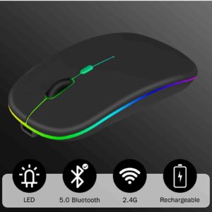 UrbanX 2.4GHz & Bluetooth Mouse, Rechargeable Wireless Mouse for Huawei MatePad Pro 10.8 5G (2019) Bluetooth Wireless Mouse for Laptop/PC/Mac/Computer/Tablet/Android RGB LED Gold