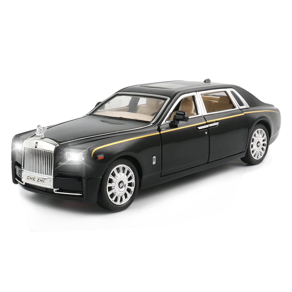 1/24 Diecast Car Model Rolls-Royce Phantom Toy Car, Alloy Collectible Phantom Replica Pull Back Model Car Vehicles with Sound and Light for Kids Boys Girls Birthday Gift