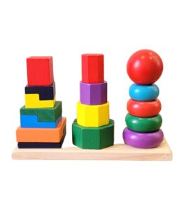 wooden shape tower is a great early educational toy for toddlers and kids. it helps to develop matching, sorting and classifying skills great for toddlers 2+ years