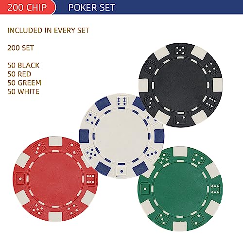 LUOBAO 200Pcs Poker Chips Set for Texas Holdem,Blackjack, Tournaments with Aluminum Case,2 Decks of Cards, Dealer, Small Blind, Big Blind Buttons and 5 Dice,11.5 Gram