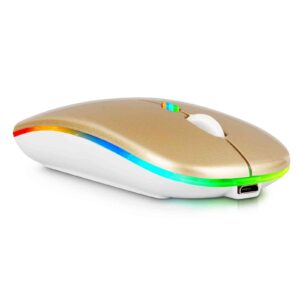 UrbanX 2.4GHz & Bluetooth Mouse, Rechargeable Wireless Mouse for Huawei MatePad Pro 10.8 5G (2019) Bluetooth Wireless Mouse for Laptop/PC/Mac/Computer/Tablet/Android RGB LED Gold