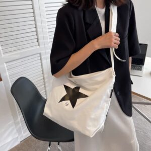 Y2k Women Star Canvas Shoulder Bags Casual Large Size Travel Bags Shoulder Bags Cross Body Bags Work Bag Crossbody (white)