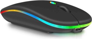 2.4ghz & bluetooth mouse, rechargeable wireless mouse for samsung galaxy s22 s23 ultra s24 bluetooth wireless mouse for laptop/pc/mac/computer/tablet/android rgb led onyx black