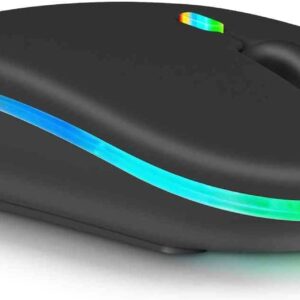 2.4GHz & Bluetooth Mouse, Rechargeable Wireless Mouse for Samsung Galaxy S22 S23 Ultra S24 Bluetooth Wireless Mouse for Laptop/PC/Mac/Computer/Tablet/Android RGB LED Onyx Black