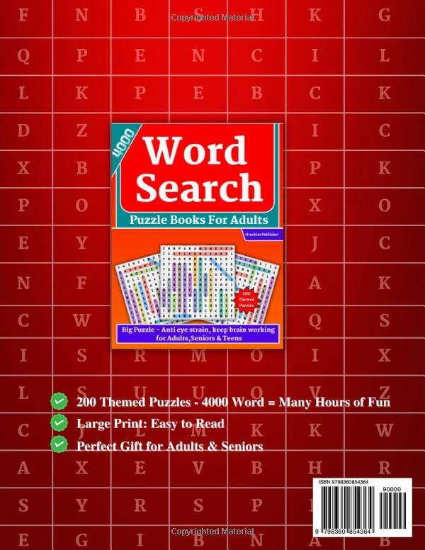 4000 Word Search for Adults Large Print (200 Themed Puzzles): Big Puzzle Books for Adults - Anti eye strain, keep brain working for Adults,Seniors & Teens (wordsearch book for adults)