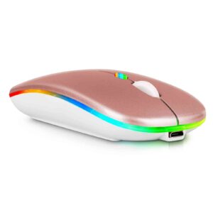 UrbanX 2.4GHz & Bluetooth Mouse, Rechargeable Wireless Mouse for Samsung Galaxy Tab Series S6/S7/S8 Bluetooth Wireless Mouse for Laptop/PC/Mac/Computer/Tablet/Android RGB LED Rose Gold