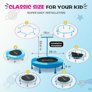 SkyBound 36 Inch Indoor Trampoline for Kids - Kids Trampoline Indoor with Handle - Toddler Trampoline with Upgraded 2.0mm Steel Pipe and Handlebar - Mini Indoor Trampoline for Kids Age 3+ (Blue)