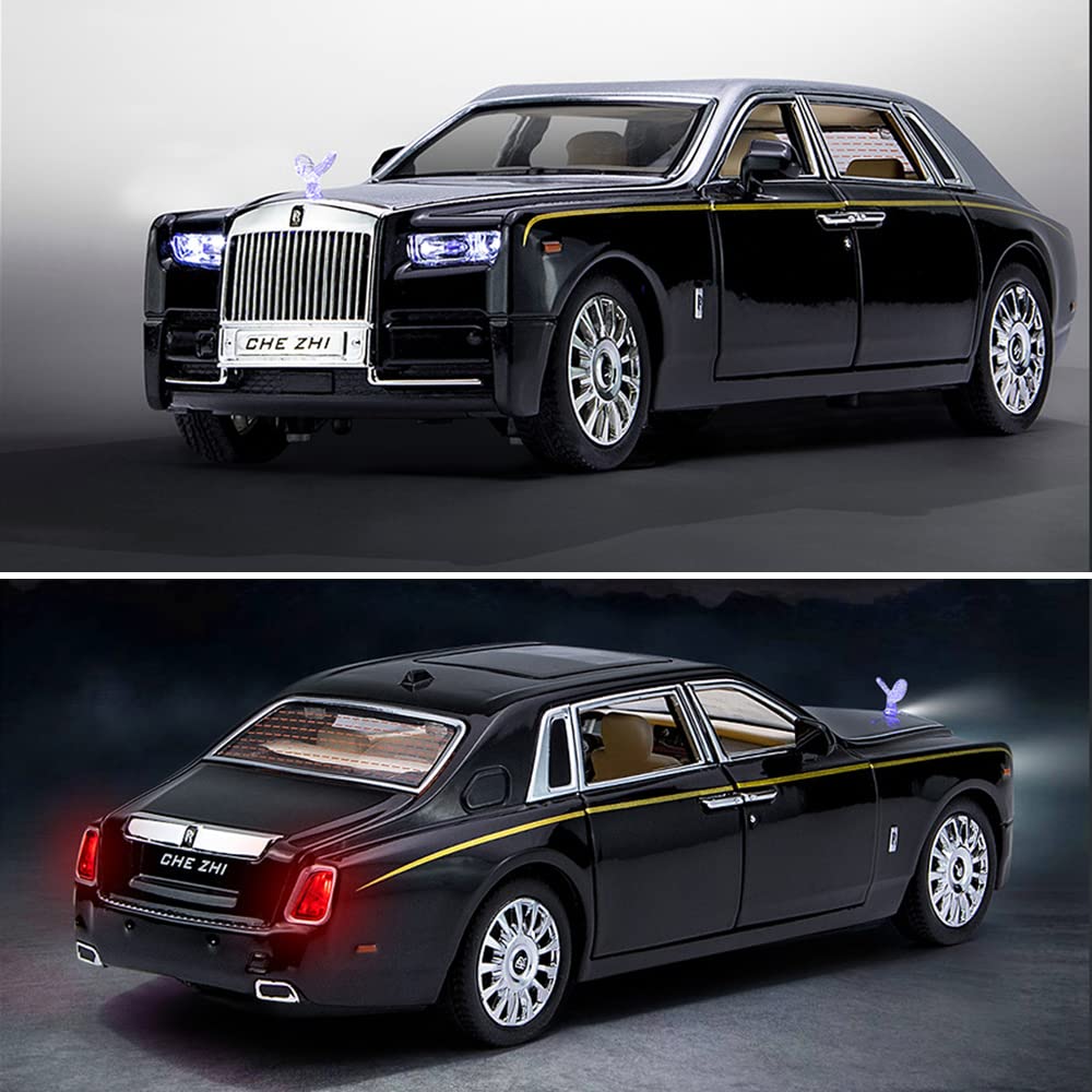 1/24 Diecast Car Model Rolls-Royce Phantom Toy Car, Alloy Collectible Phantom Replica Pull Back Model Car Vehicles with Sound and Light for Kids Boys Girls Birthday Gift