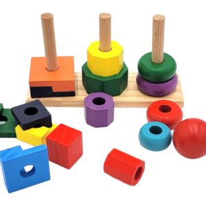 Wooden Shape Tower is A Great Early Educational Toy for Toddlers and Kids. It Helps to Develop Matching, Sorting and Classifying Skills Great for Toddlers 2+ Years