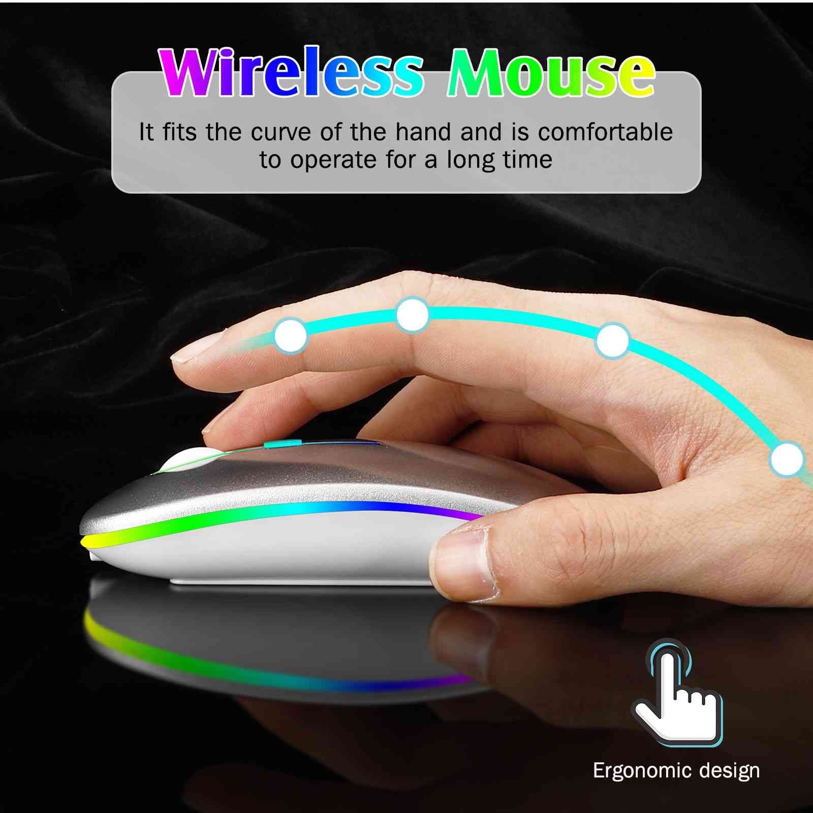 UrbanX 2.4GHz & Bluetooth Mouse, Rechargeable Wireless Mouse for Huawei MatePad Pro 10.8 5G (2019) Bluetooth Wireless Mouse for Laptop/PC/Mac/Computer/Tablet/Android RGB LED Gold