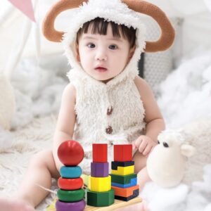 Wooden Shape Tower is A Great Early Educational Toy for Toddlers and Kids. It Helps to Develop Matching, Sorting and Classifying Skills Great for Toddlers 2+ Years