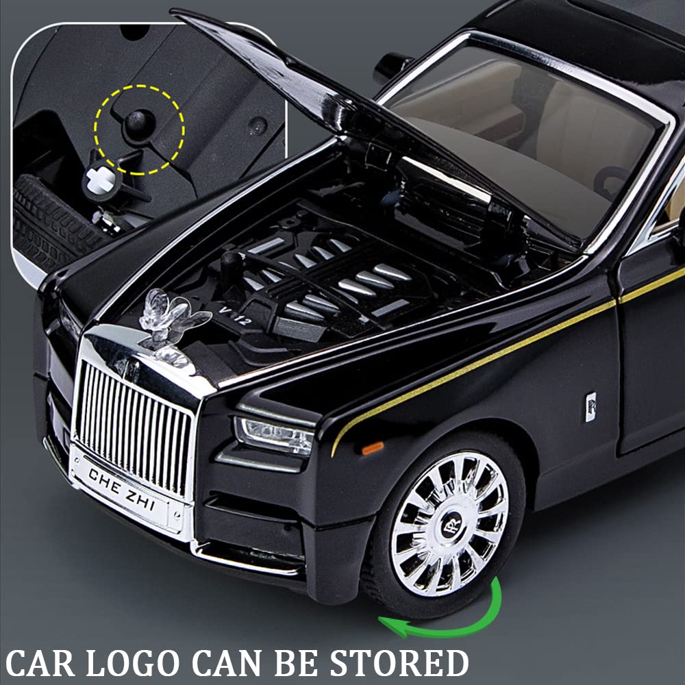 1/24 Diecast Car Model Rolls-Royce Phantom Toy Car, Alloy Collectible Phantom Replica Pull Back Model Car Vehicles with Sound and Light for Kids Boys Girls Birthday Gift