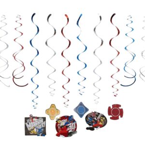 Power Rangers Birthday Party Supplies Bundle Pack includes Lunch Plates, Napkins, Table Cover, 12 Piece Hanging Swirl Decorations (Bundle for 16)