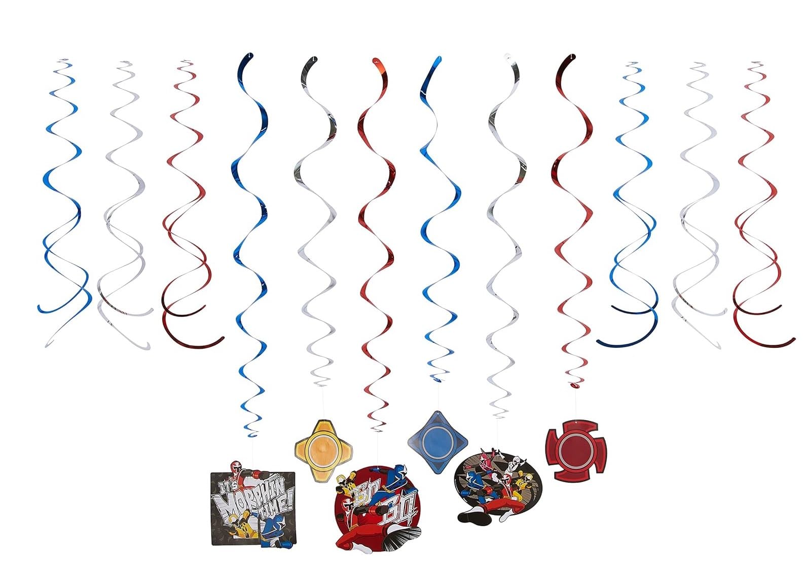 Power Rangers Birthday Party Supplies Bundle Pack includes Lunch Plates, Napkins, Table Cover, 12 Piece Hanging Swirl Decorations (Bundle for 16)