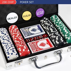 LUOBAO 200Pcs Poker Chips Set for Texas Holdem,Blackjack, Tournaments with Aluminum Case,2 Decks of Cards, Dealer, Small Blind, Big Blind Buttons and 5 Dice,11.5 Gram