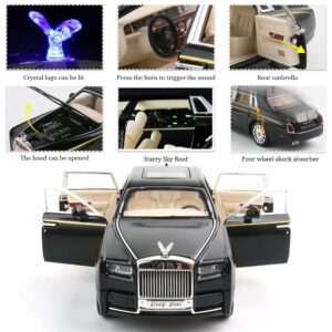 1/24 Diecast Car Model Rolls-Royce Phantom Toy Car, Alloy Collectible Phantom Replica Pull Back Model Car Vehicles with Sound and Light for Kids Boys Girls Birthday Gift